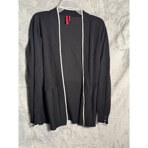 LOVE Scarlett Black White Trim Open Front Cardigan Sweater Womens‎